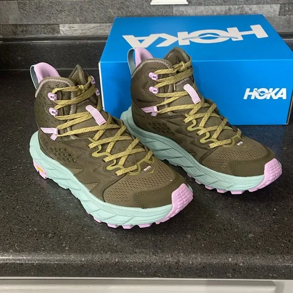 Hoka Anacapa Breeze Mid High-Top Sneakers in Olive and Lavender - Picture 3 of 5